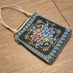 VINTAGE Women's Vintage Floral Print Tote Bag w/Zipper - Size Medium